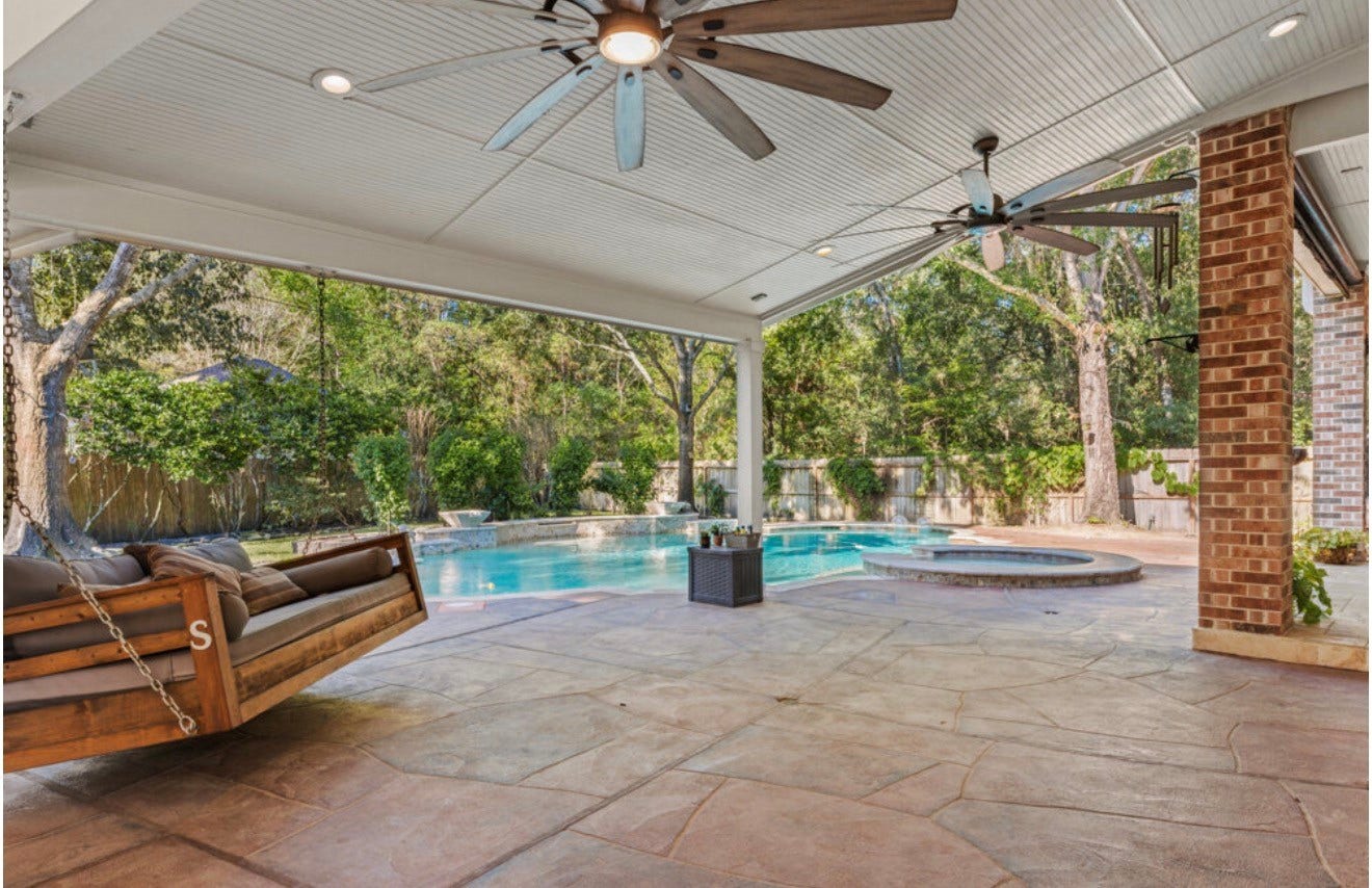 2831 Hazy Hillside Court, Houston, TX 77345 Your outdoor oasis- just one of two patios with large fans