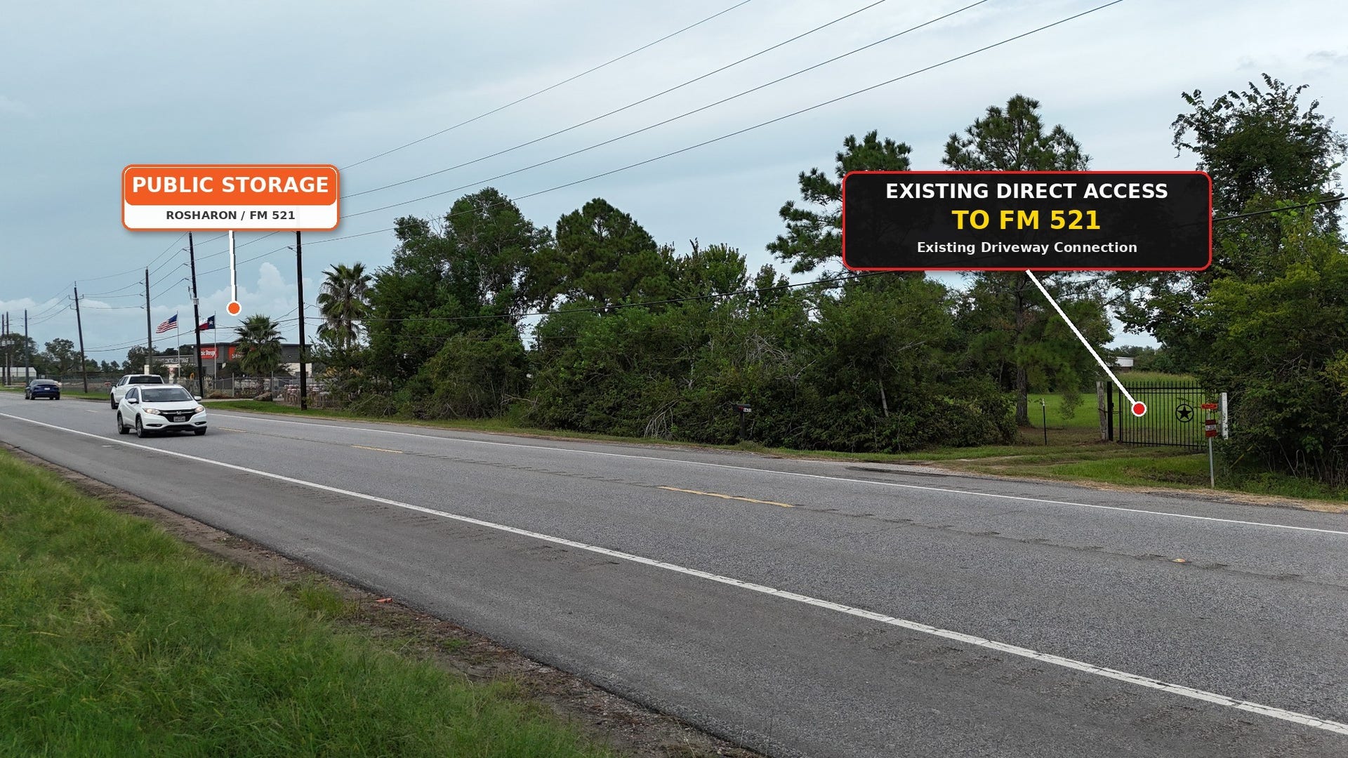 9621 Fm 521 Road, Rosharon, TX 77583 Direct frontage on FM 521 provides excellent visibility and access, positioning this 17.286-acre tract for future commercial or residential development along a growing corridor.