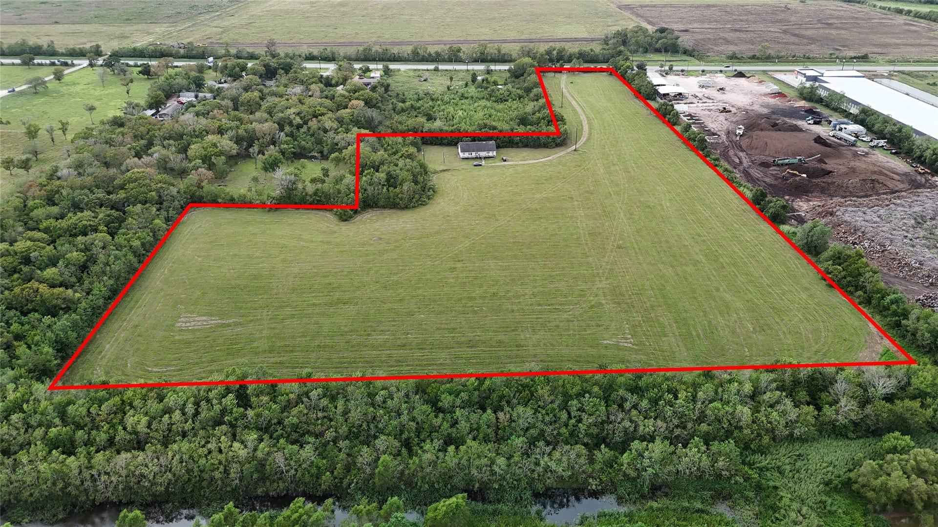 9621 Fm 521 Road, Rosharon, TX 77583 Aerial view showcasing 17.286 acres with significant potential for future commercial or residential development along the growing FM 521 corridor.