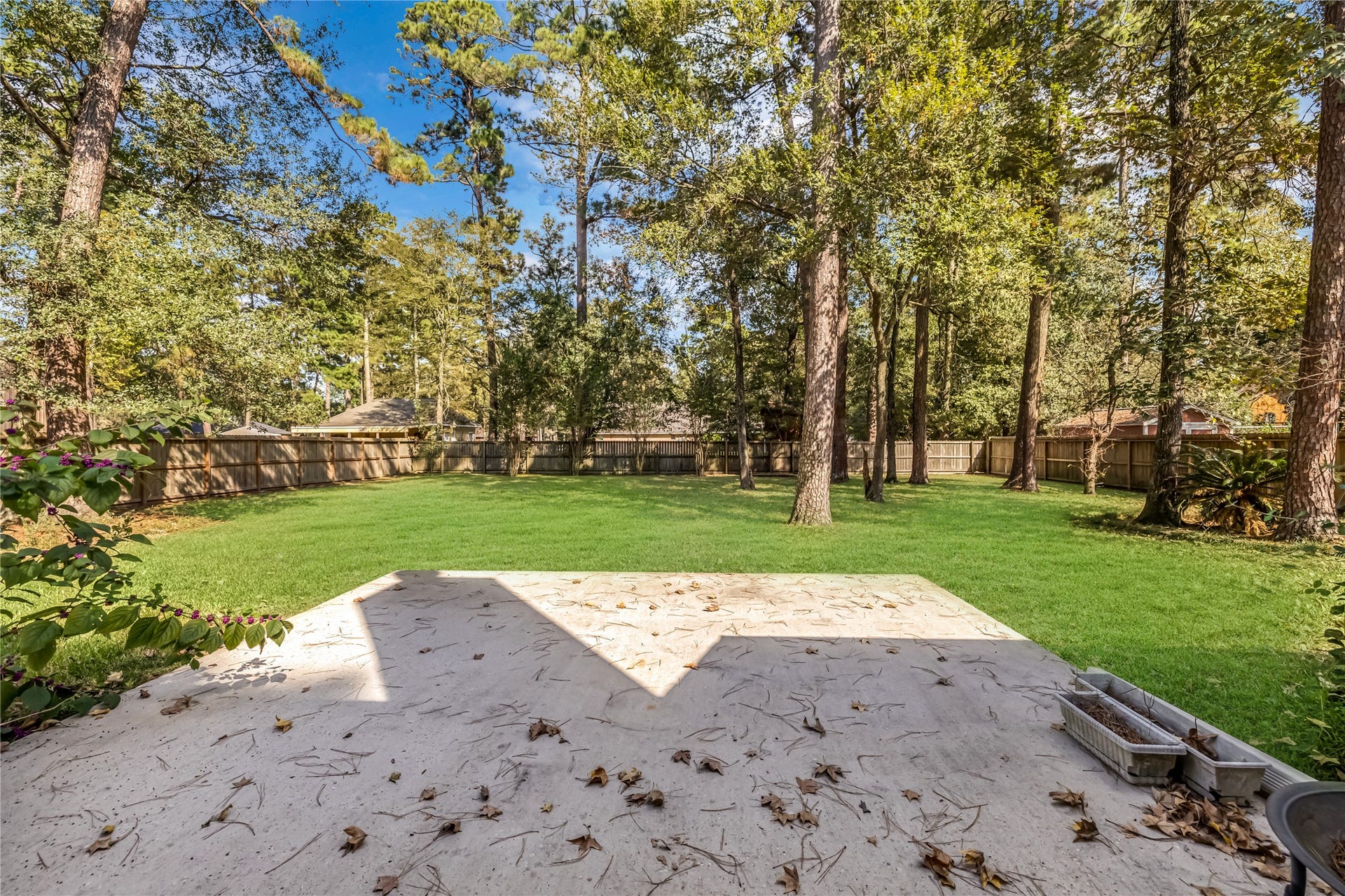 914 Mesquite Drive, Magnolia, TX 77354 There's a large patio in the back and mature landscaping. It's also fully fenced.