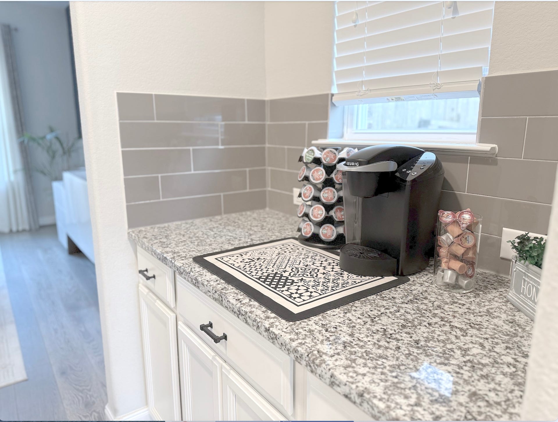 extra cabinet and countertop space