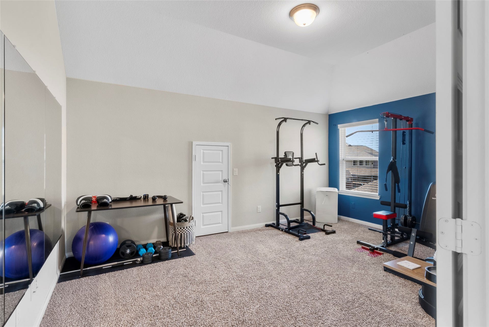 second floor movie/gym/study area