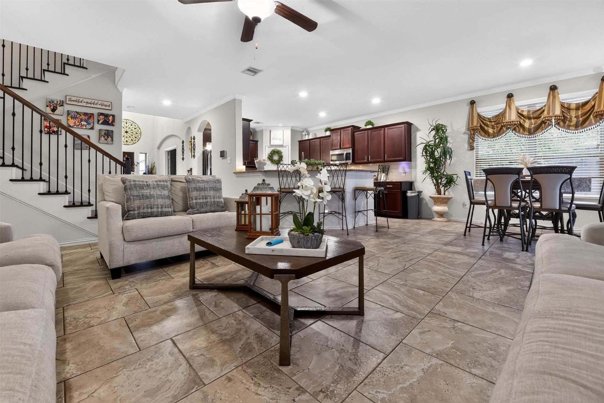 View of the living area and kitchen layout