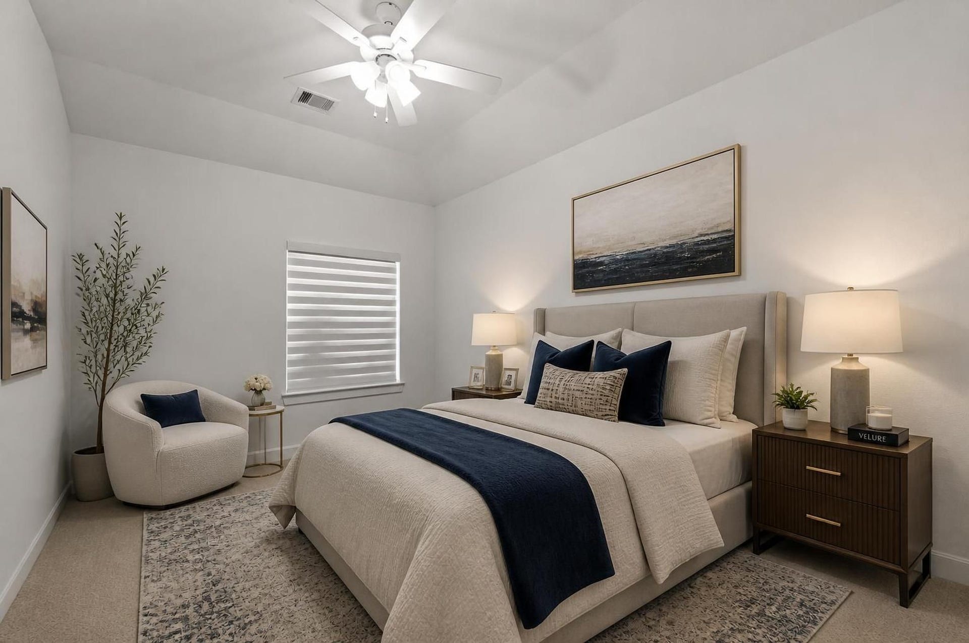 1128 Malone Street, Houston, TX 77007 The secondary bedroom shows how easily the space can support a full bedroom setup. Natural light and neutral finishes keep the room calm and easy to style. Virtually staged.