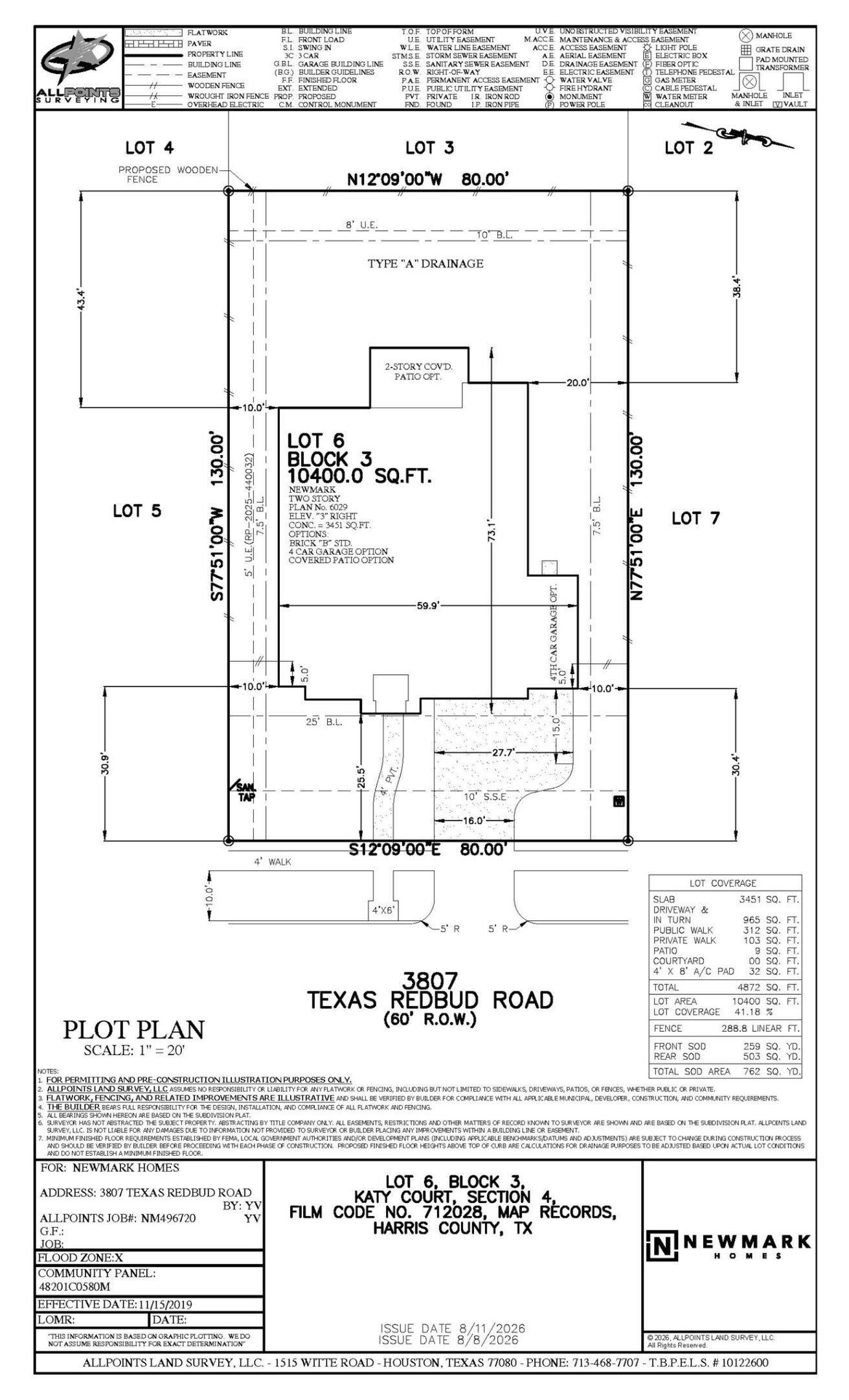 3807 Texas Redbud Road, Katy, TX 77493 80 FT Wide lot with 3 Car Garage + Storage.