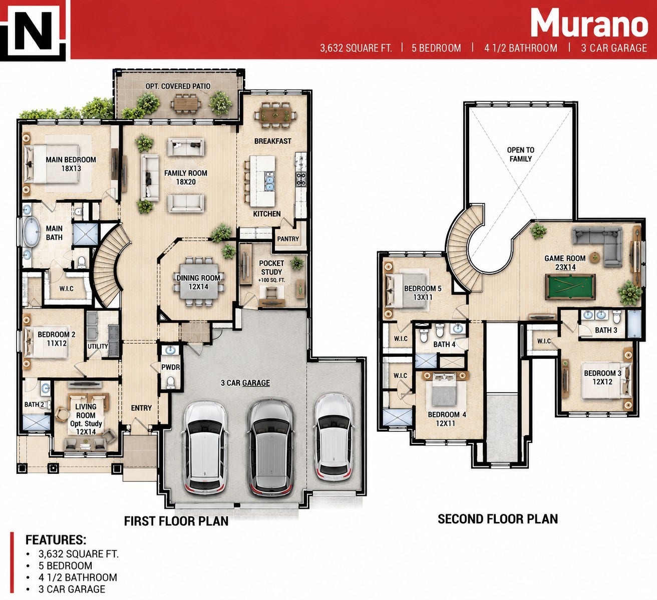 3807 Texas Redbud Road, Katy, TX 77493 AI depiction of plan and furniture layout