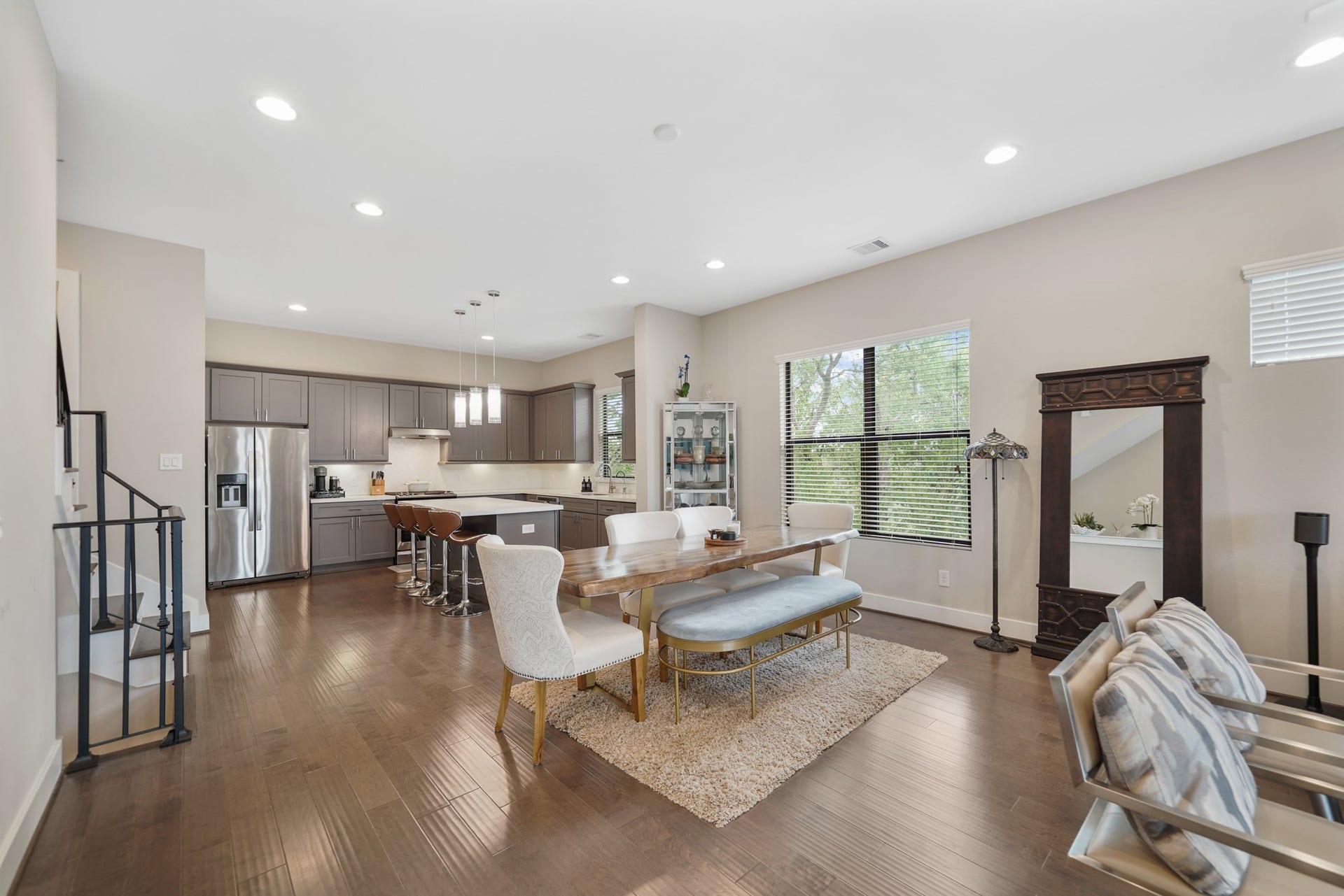 1824 Bonner Street, Houston, TX 77007 The dining room sits just between the living room & kitchen with a high ceiling, recessed lighting, pre-wiring for a light fixture & hardwood floors.