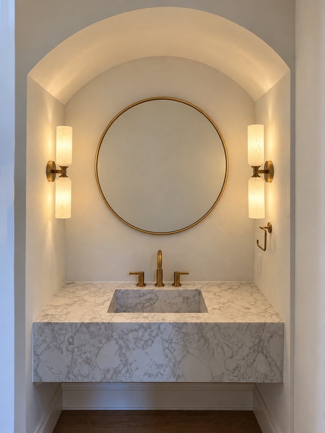 1225 Wakefield Drive, Houston, TX 77018 Stunning powder room with integrated quartz sink.