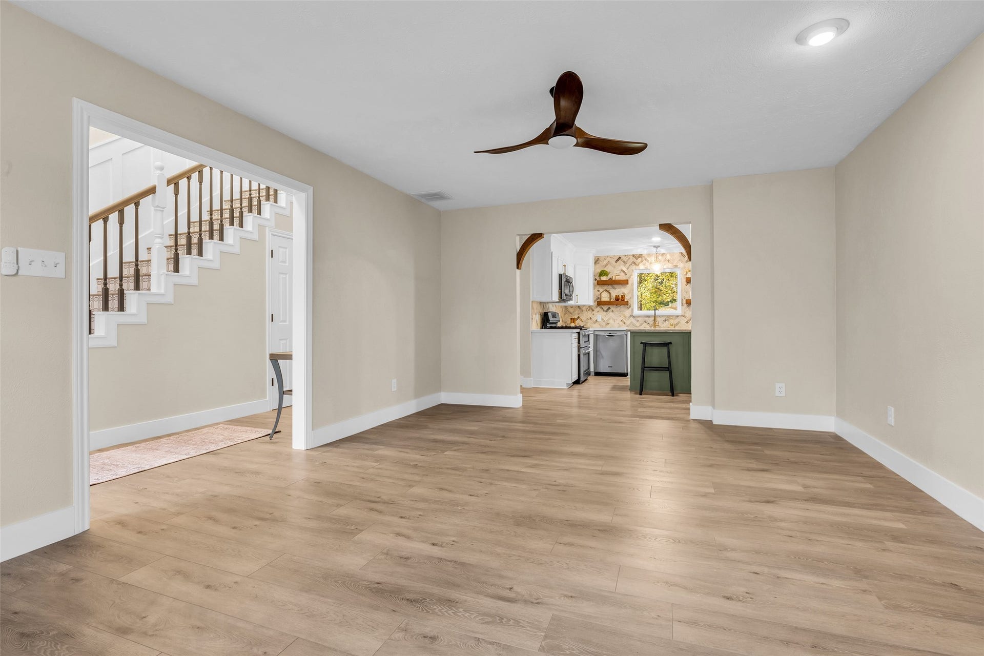 Space has been reimagined to be a Huge Living area off the kitchen