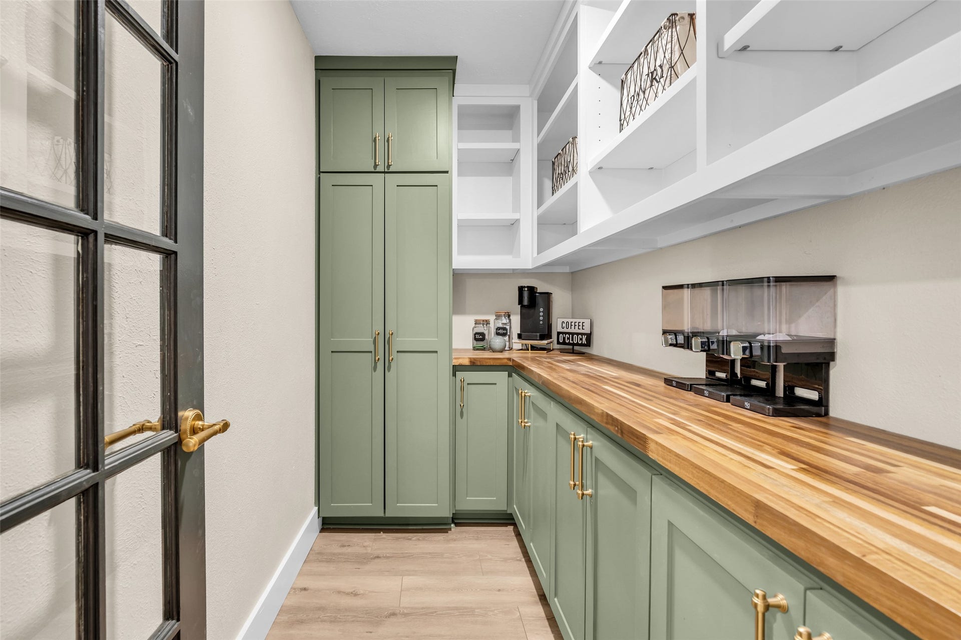 Butler Panty with custom built ins and butcher block countertop
