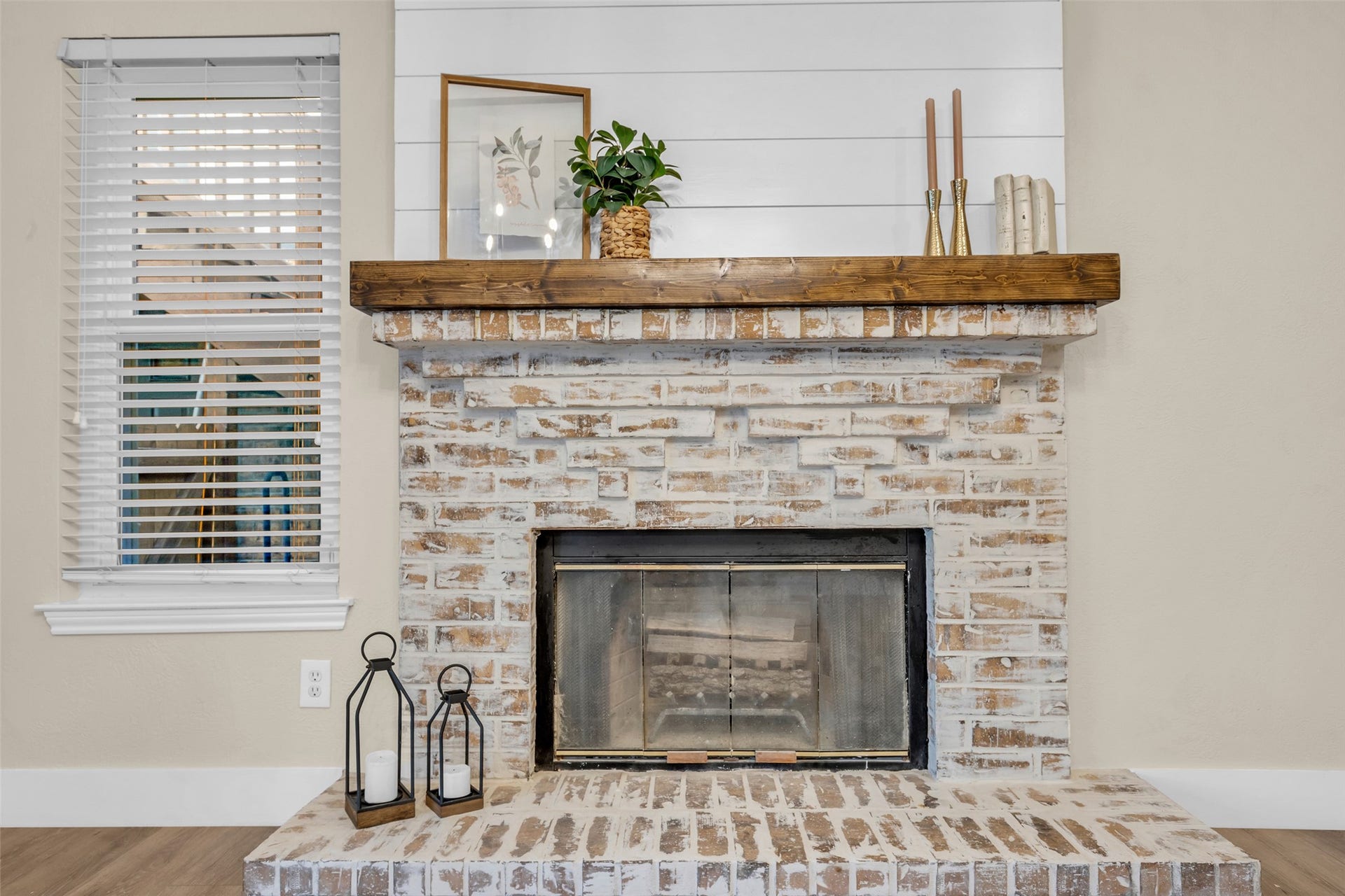 Up close of this stunning fireplace.