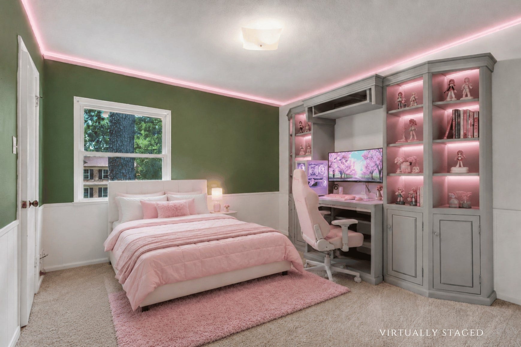 10818 Elmdale Drive, Houston, TX 77070 Upstairs bedroom featuring generous proportions, natural light, and impressive built-in cabinetry and shelving for added character and functionality.