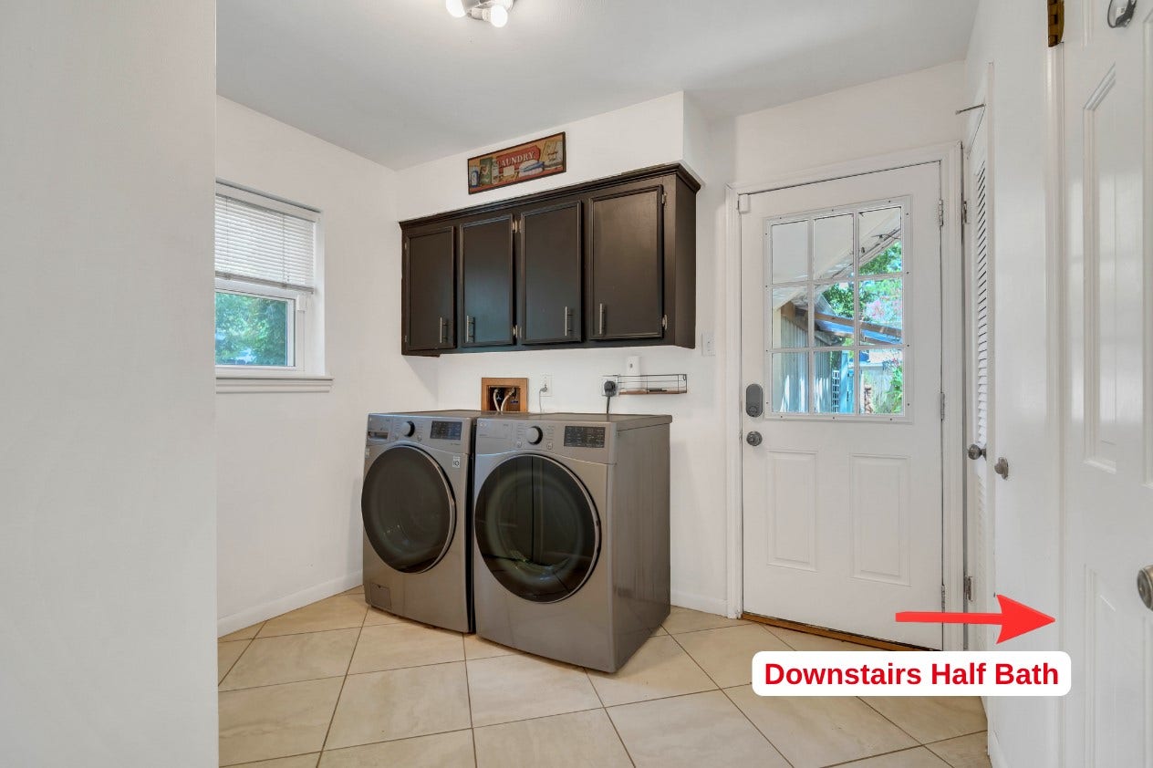 10818 Elmdale Drive, Houston, TX 77070 Dedicated laundry room featuring built-in cabinetry for added storage and convenient direct access to the backyard.