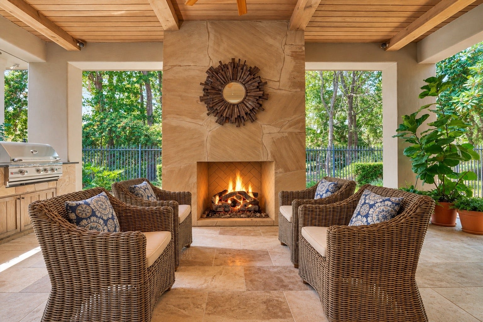 7 Dorset Square, The Woodlands, TX 77381 Back yard space opens to forested reserve, perfect for intimate gatherings. Photo is virtually staged/enhanced.