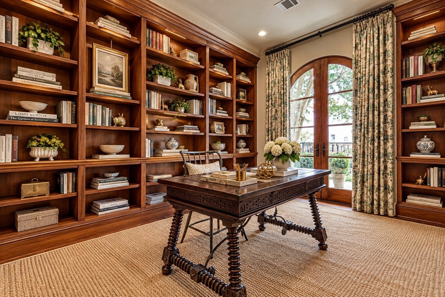 7 Dorset Square, The Woodlands, TX 77381 Study with extensive mahogany library. Photo is virtually staged/enhanced.