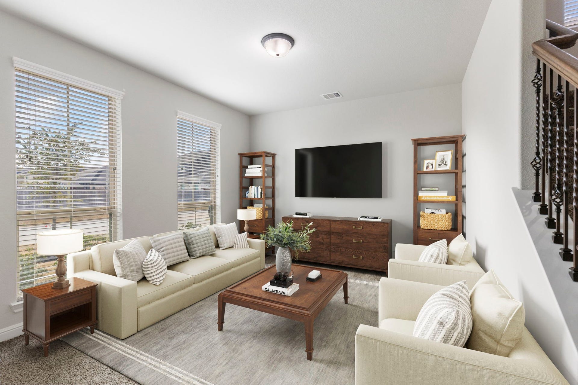 2819 Bradbury Hills Drive, Spring, TX 77373 This virtually staged living room offers a bright, inviting space with elegant furnishings, perfect for envisioning your dream home.