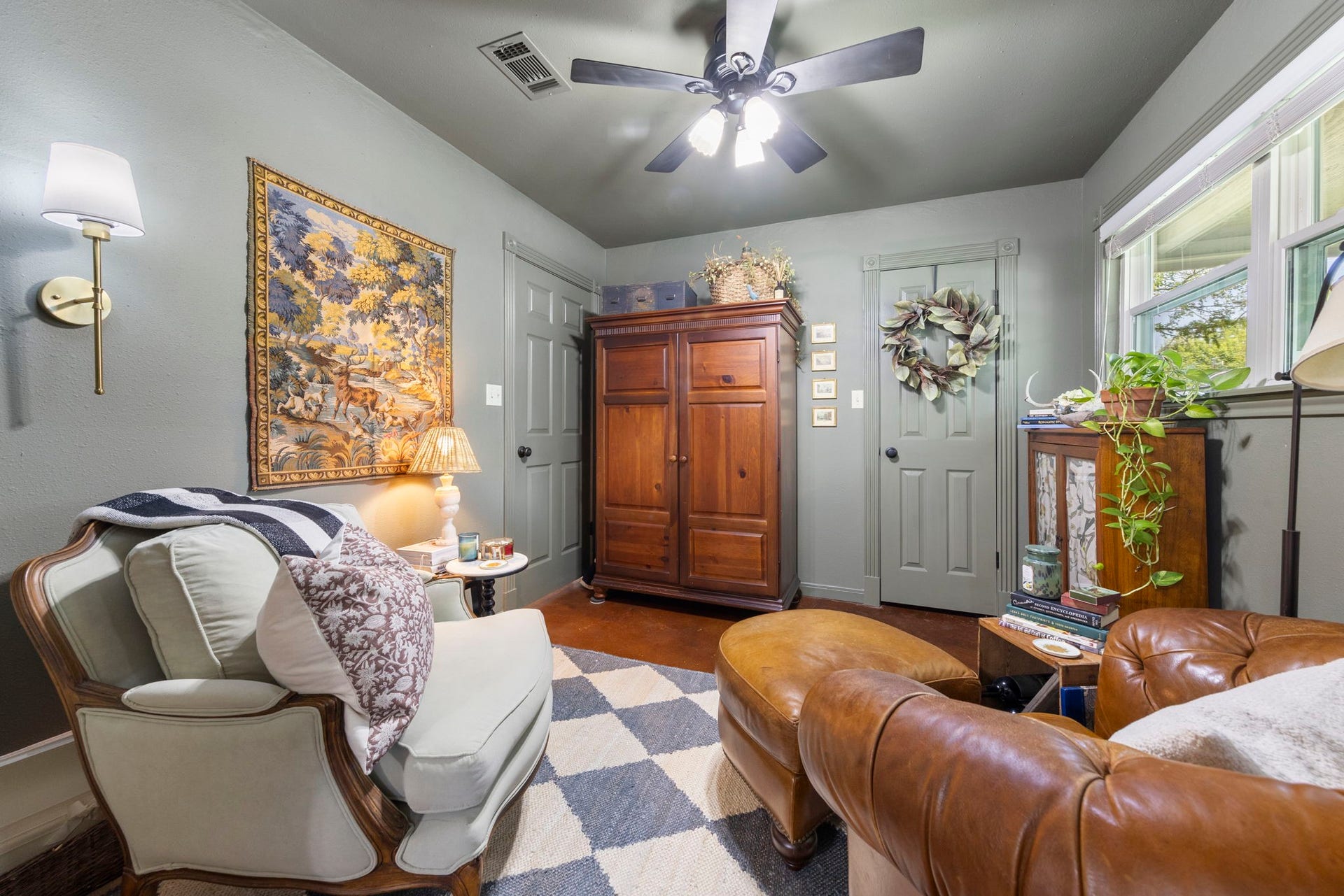 Aside from its cozy ambiance it offers convenient storage closet, offering added functionality for organizing office essentials, seasonal dcor, or household items.