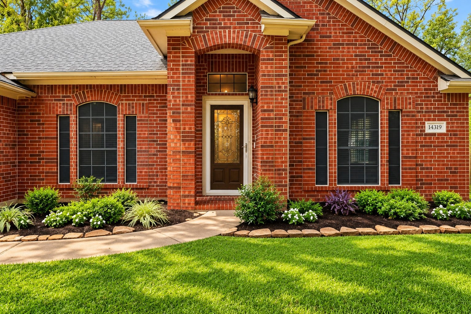 14319 Floret Estates Court, Cypress, TX 77429 Nestled among mature trees, this inviting single-story home offers a desirable split floor plan, high ceilings and a fresh, neutral color palette throughout.