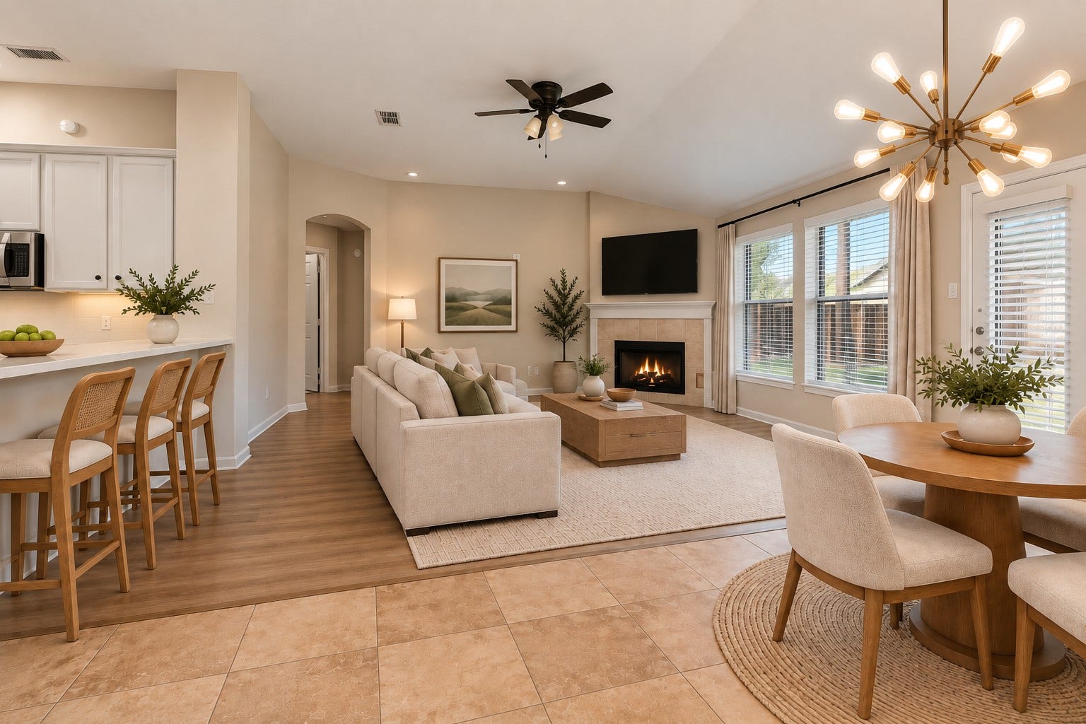14319 Floret Estates Court, Cypress, TX 77429 The cozy living room with fireplace.