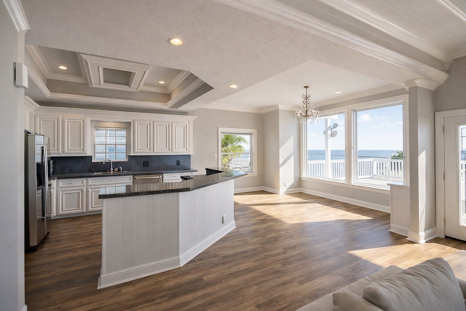 431 Hana Drive, Tiki Island, TX 77554 Open kitchen and dining with water views