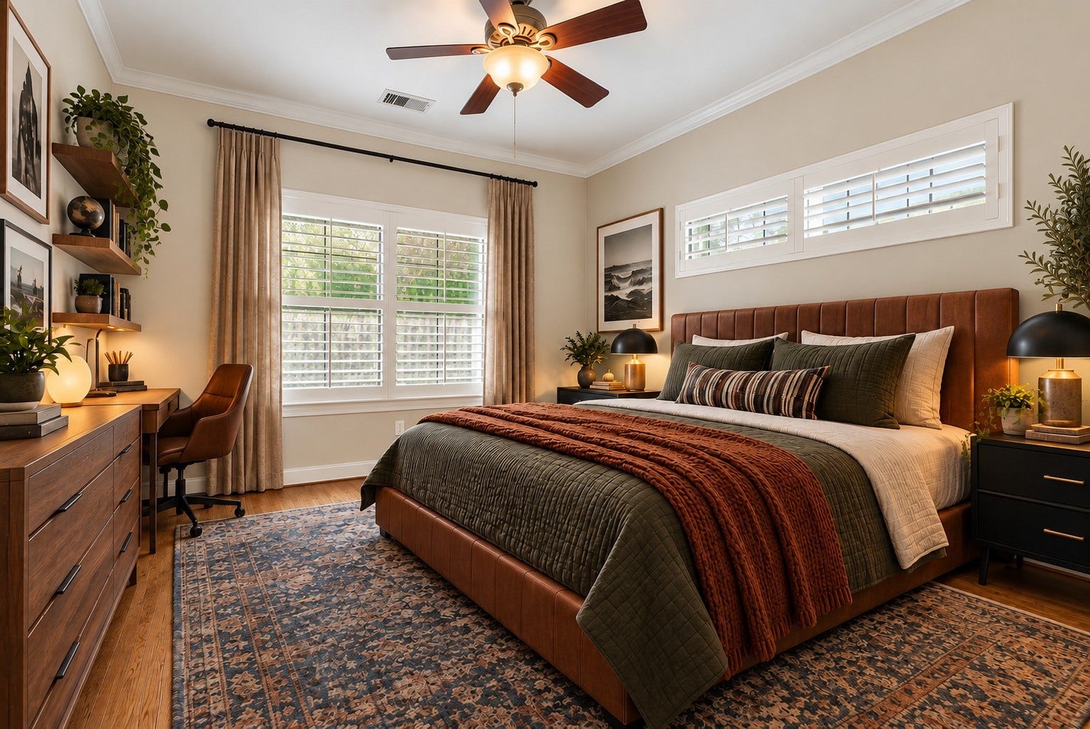 24 Riva Row, Spring, TX 77380 Cozy and versatile, this second floor bedroom easily fits a bed, dresser, and work-from-home setup. Virtually staged.