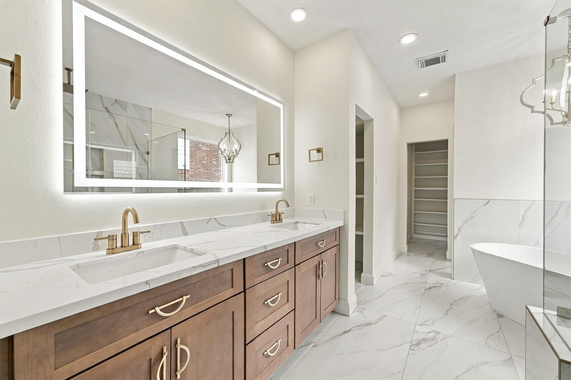 22415 Elizabeth Place Court, Katy, TX 77494 Primary bath - features white and gold marble tile with gold fixtures