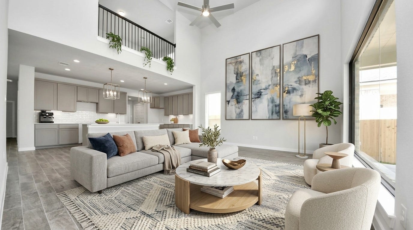 15315 Geranium Field Drive, Houston, TX 77044 Virtually Staged - Living Room. Sample photo of completed home with similar floor plan. Actual colors and selections may vary.