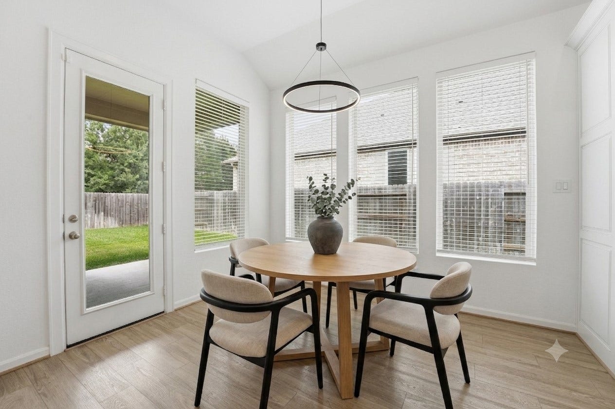 Virtually staged dining area.