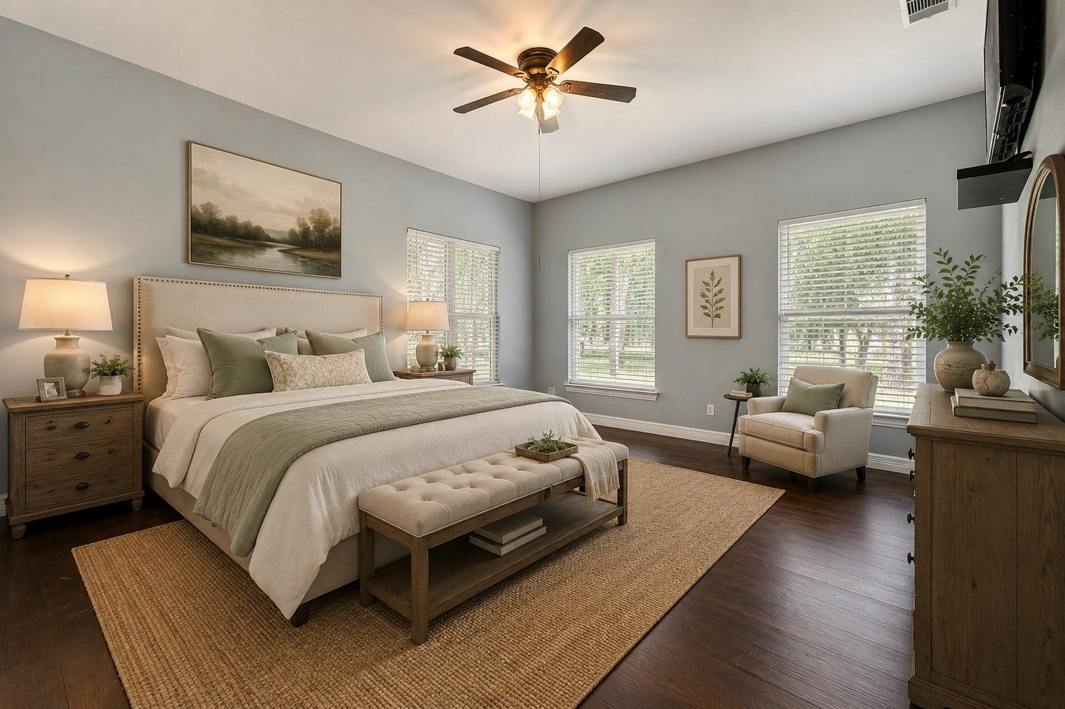 20531 Faye Street, Tomball, TX 77377 Spacious primary suite featuring peaceful wooded views and a relaxing retreat-like atmosphere. (Photo has been virtually staged.)