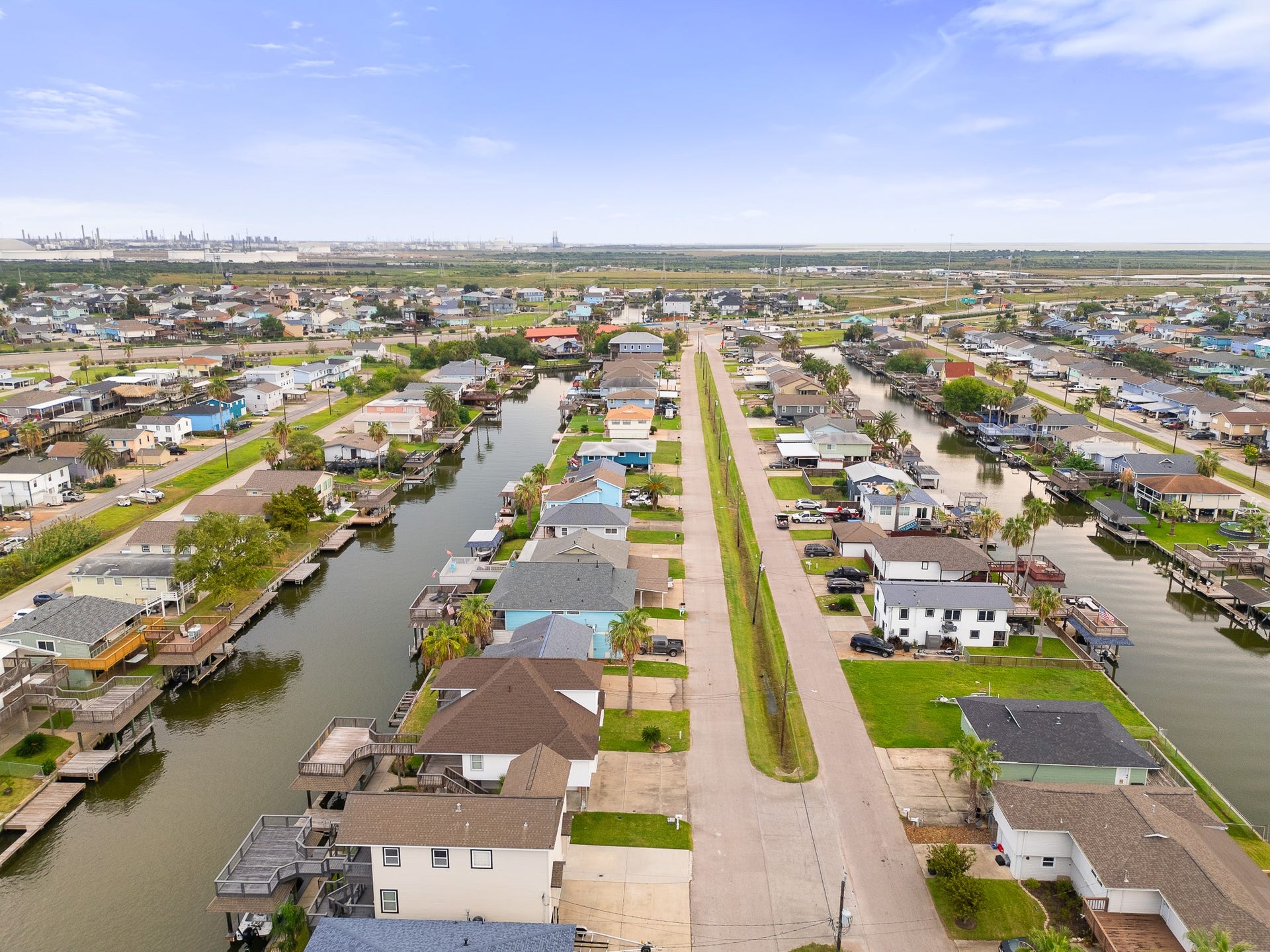 66 Tarpon Street, Bayou Vista, TX 77563 Overhead aerial identifying the property, yard and waterfront location.