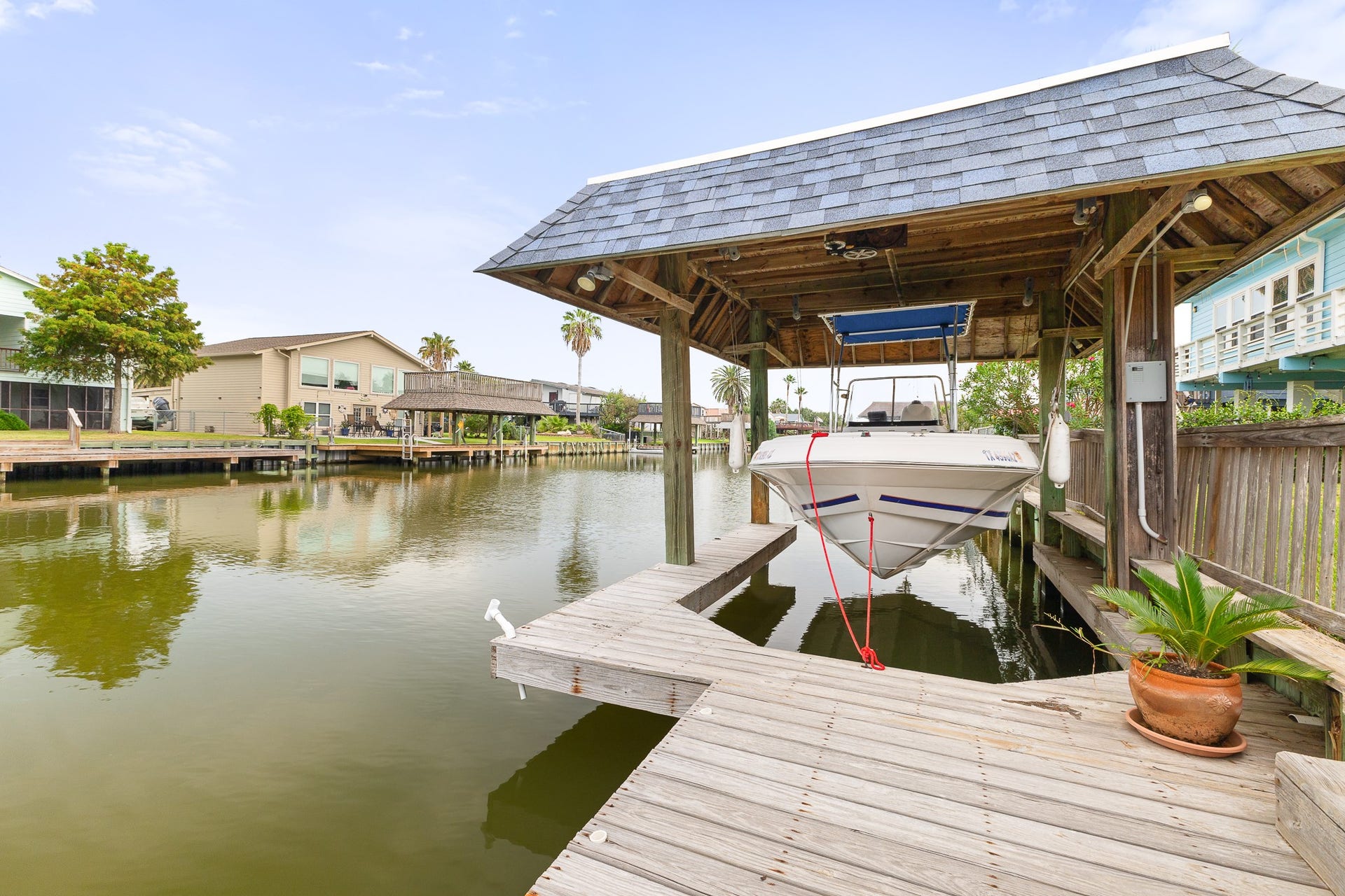 66 Tarpon Street, Bayou Vista, TX 77563 Boathouse with direct canal access