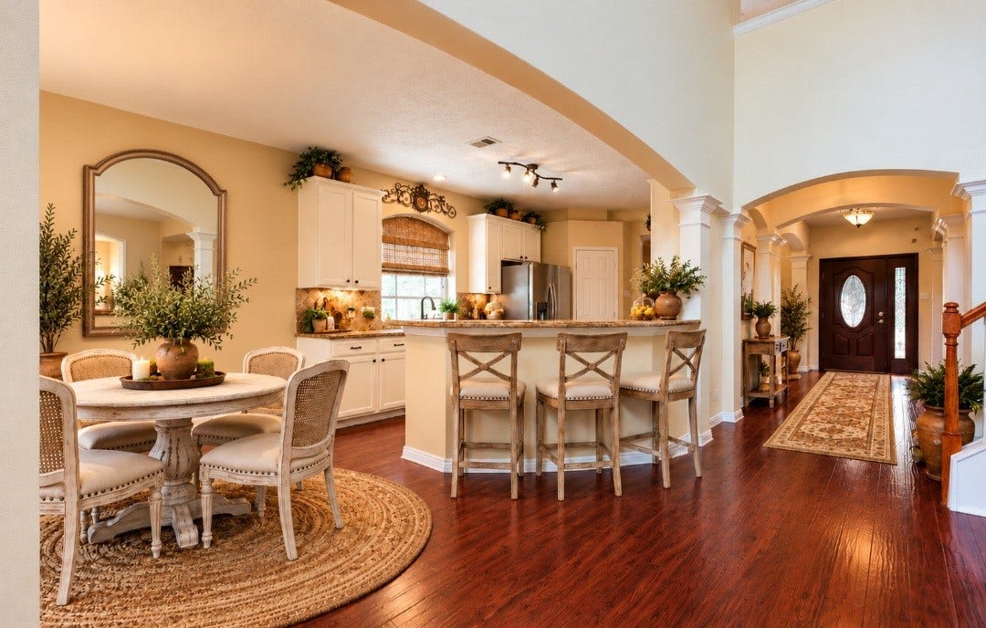 Virtually Staged breakfast Rm and Kitchen that is open to the living area
