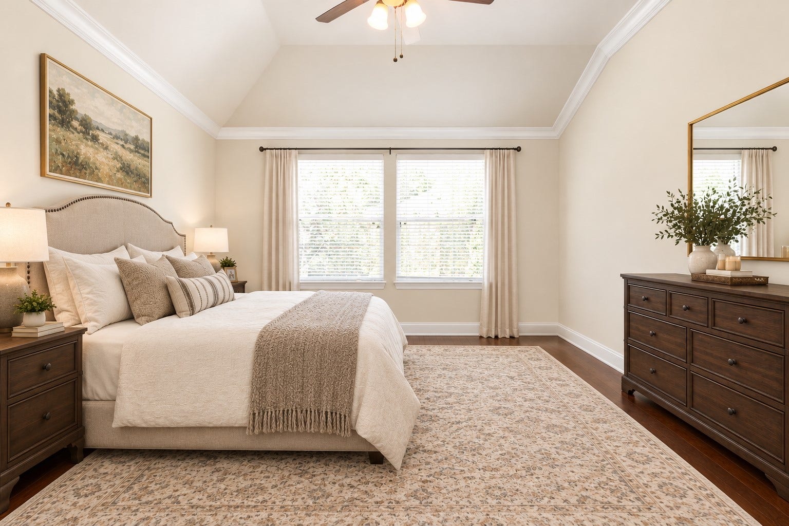 435 Sandstone Creek Lane, Dickinson, TX 77539 Enhanced image showing the primary bedroom with new paint and staging.