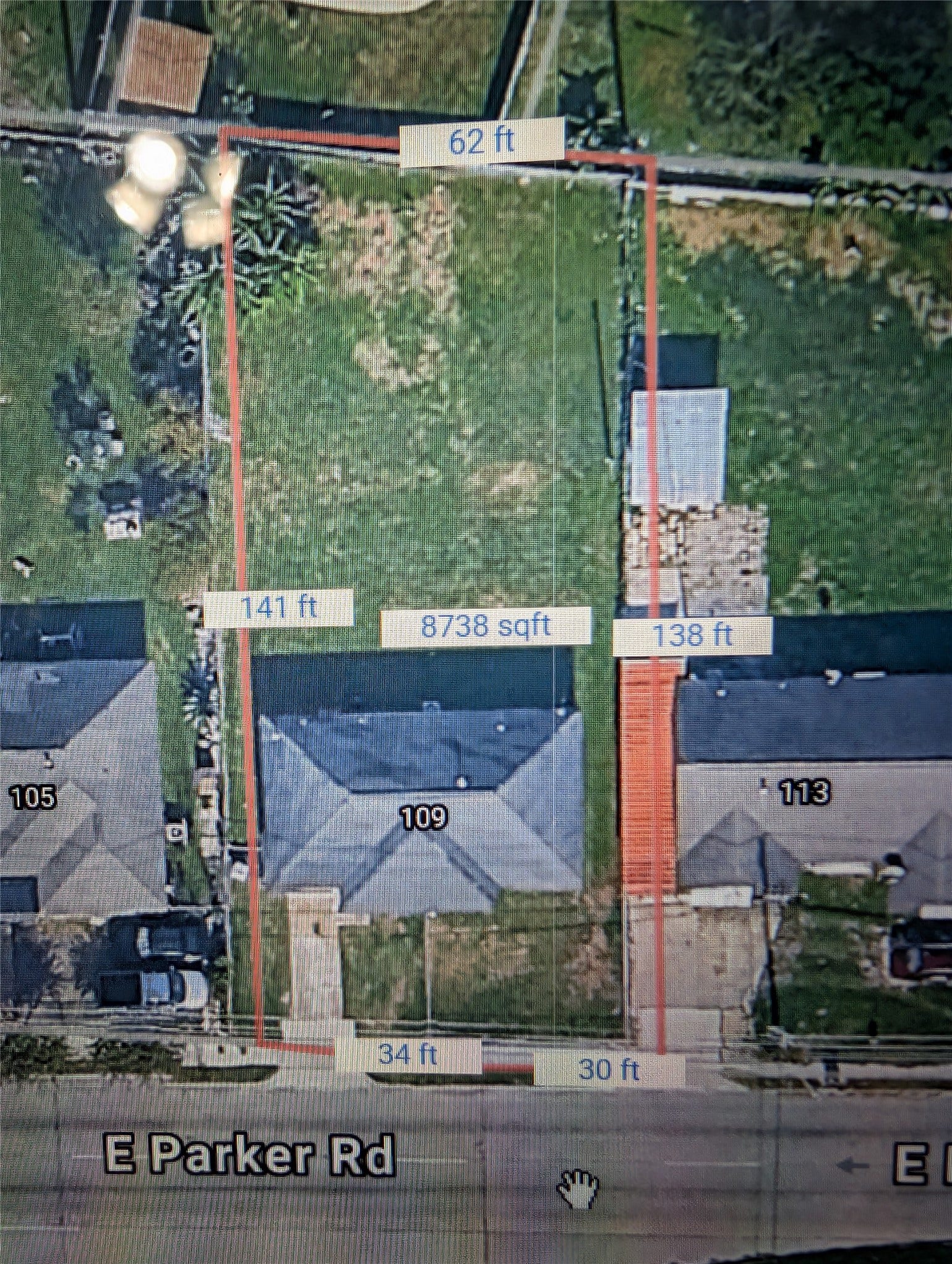 109 E Parker Road, Houston, TX 77076 Aerial View showing lot measurements