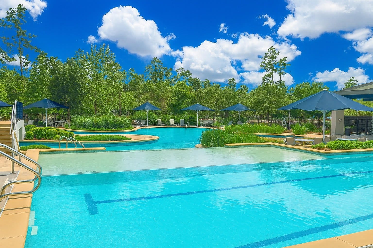 27720 Hazelbrook Lane, Spring, TX 77386 The Woodson's Reserve Clubhouse is connected to a resort-style community pool with a lazy river, lap pool, and splash pad. An additional Splash Pad can be found in a nearby section.