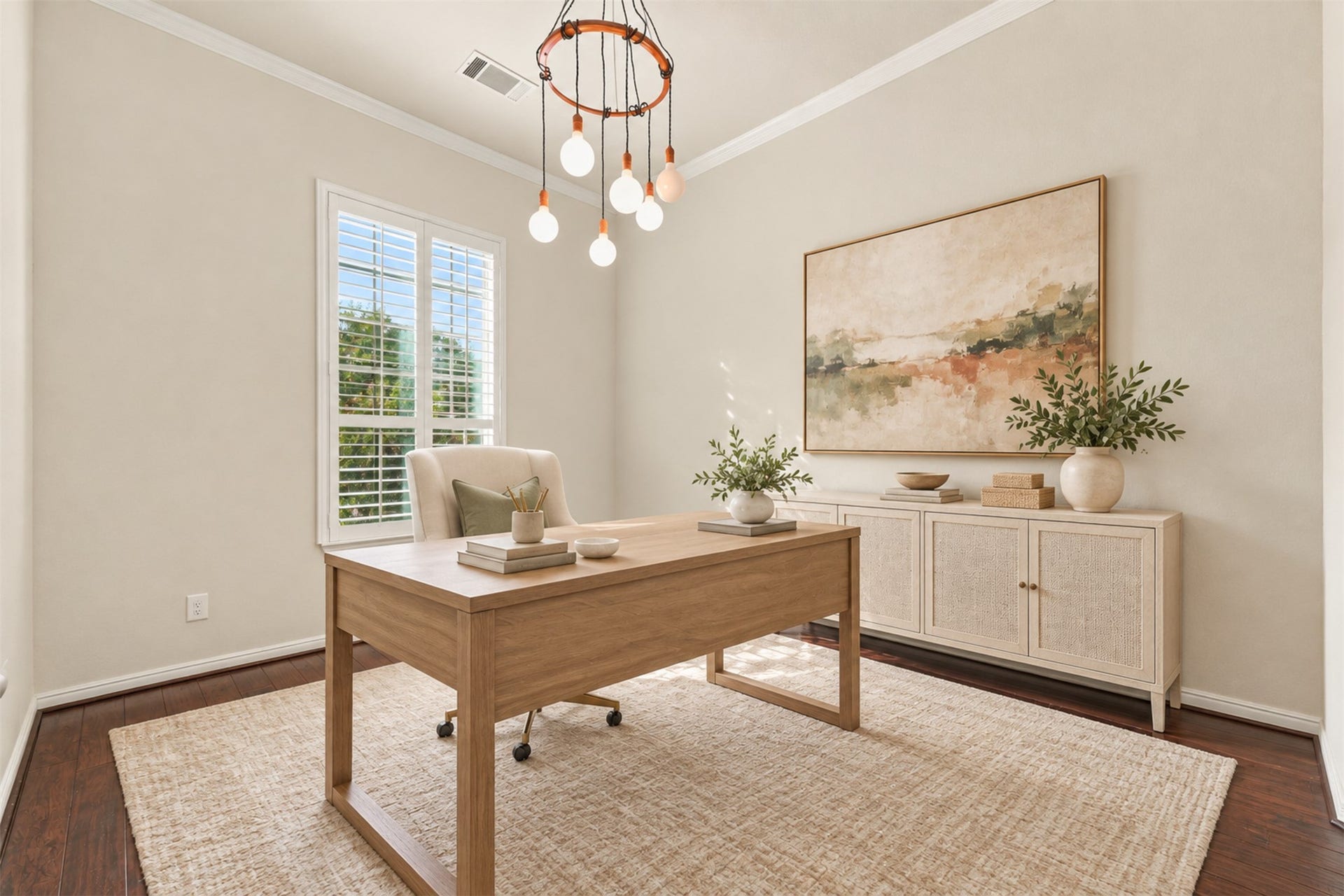 8319 Floating Heart Court, Conroe, TX 77385 Private home office with French doors, rich hardwood floors & abundant natural light. *Virtually staged.*