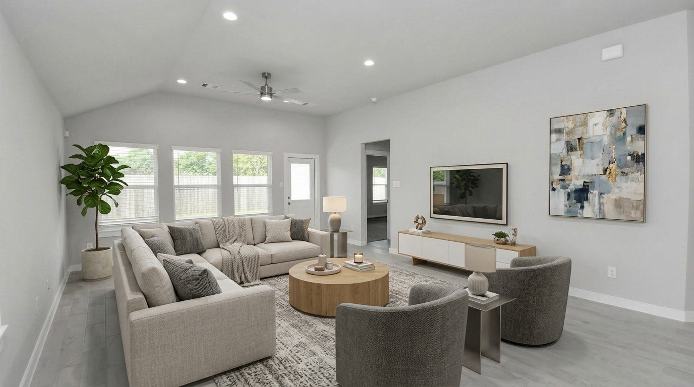 11027 Gardenia Creek Drive, Houston, TX 77044 Virtually Staged - Living Room. Sample photo of completed home with similar floor plan. Actual colors and selections may vary.