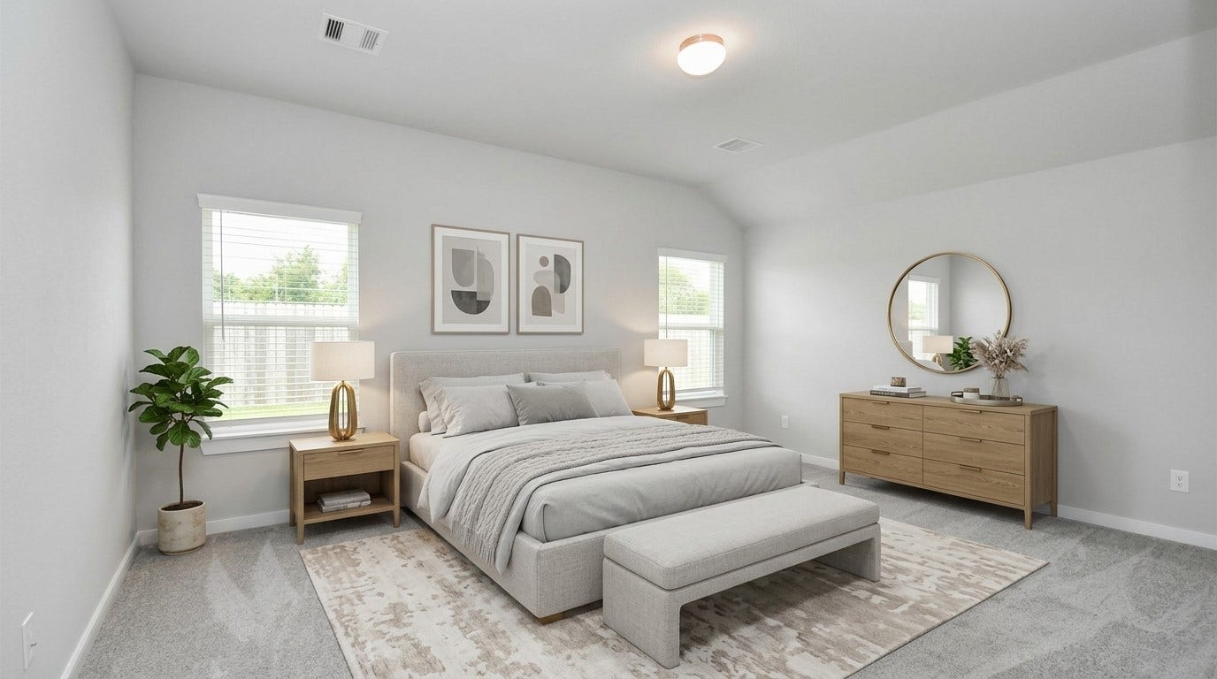 11027 Gardenia Creek Drive, Houston, TX 77044 Virtually Staged - Primary Bedroom. Sample photo of completed home with similar floor plan. Actual colors and selections may vary.