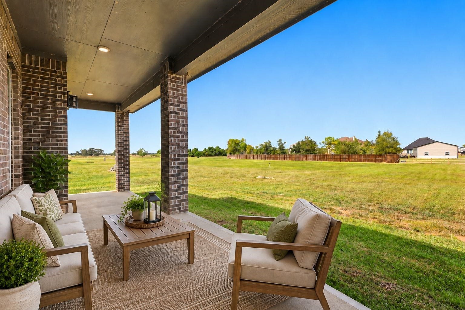 OUTDOOR LIVING WITH ROOM TO BREATHE! Enjoy the beauty of this EXPANSIVE property from the covered patio, featuring a spacious outdoor seating area and attractive brick columns! The approximately 1.163-ACRE LOT offers wide-open views and exceptional possibilities for outdoor entertaining, gardening, recreation, or creating your own backyard oasis! **Photo is Virtually Staged**