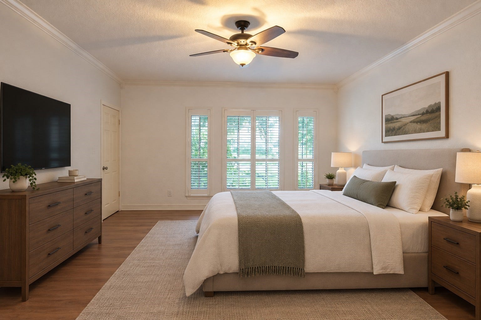 4700 Broadmoor Drive, League City, TX 77573 Virtual staging of main bedroom, on first floor.
