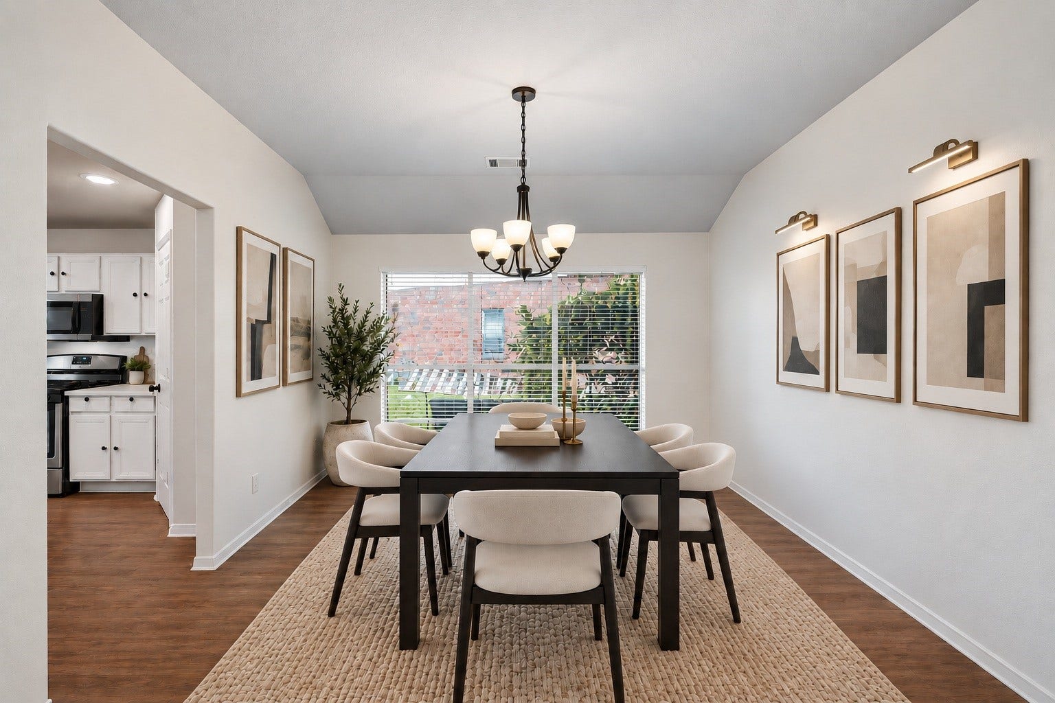 2331 Princess Deanna Lane, Katy, TX 77493 Virtually Staged: This dedicated dining room features soaring vaulted ceilings and a multi-light chandelier that anchors the space.