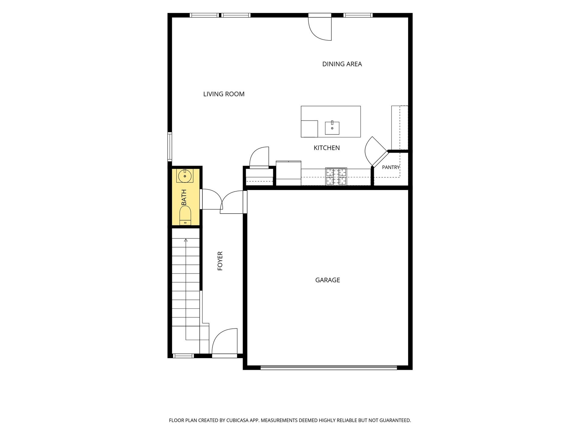 7806 Bergamot Cir, Magnolia, TX 77354 Spacious open-concept layout featuring a large living room, dining area, modern kitchen with pantry, half bath, and convenient access to the garage.