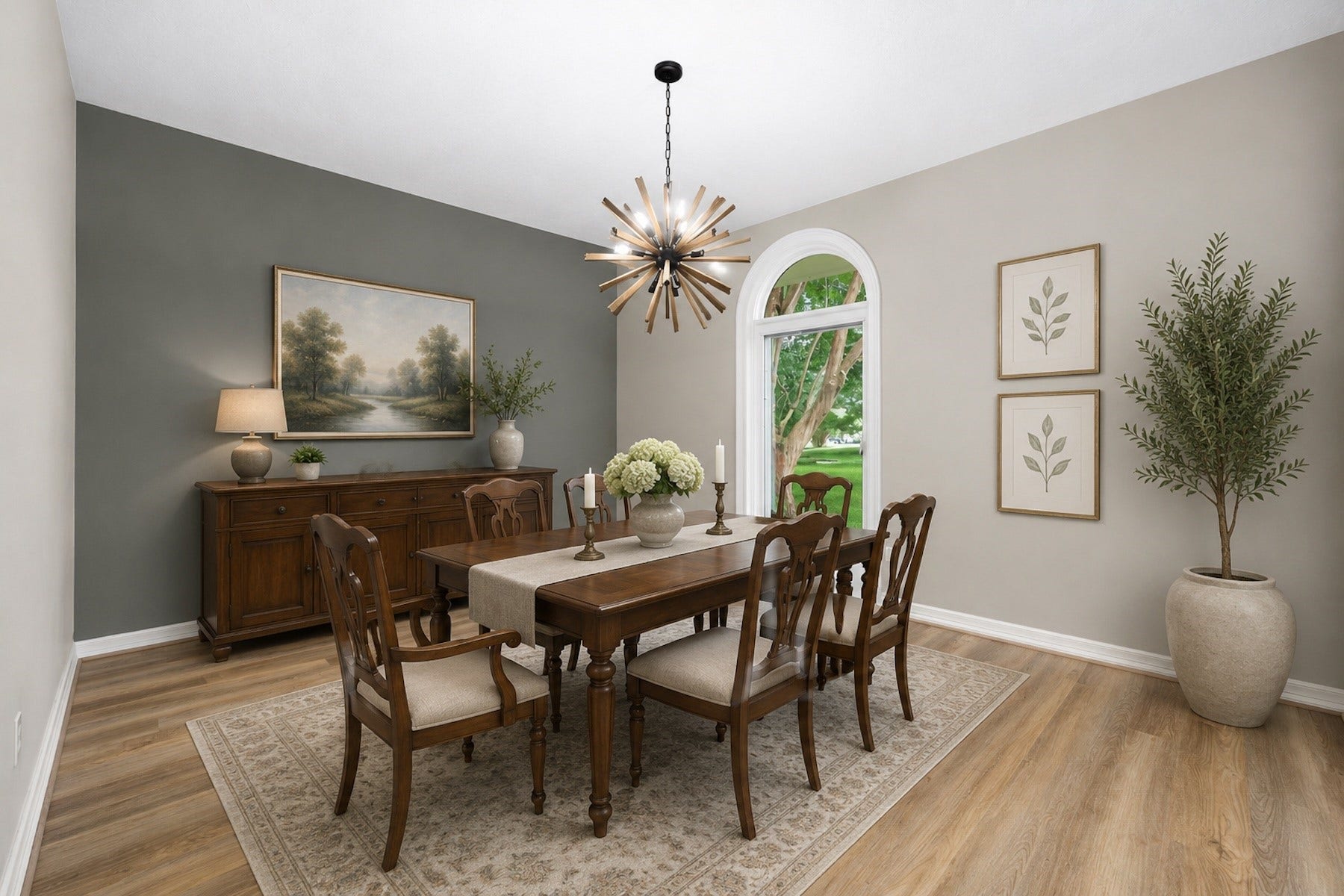 Formal dining room with abundant natural lightideal for entertaining and access into the kitchen. Virtually staged.