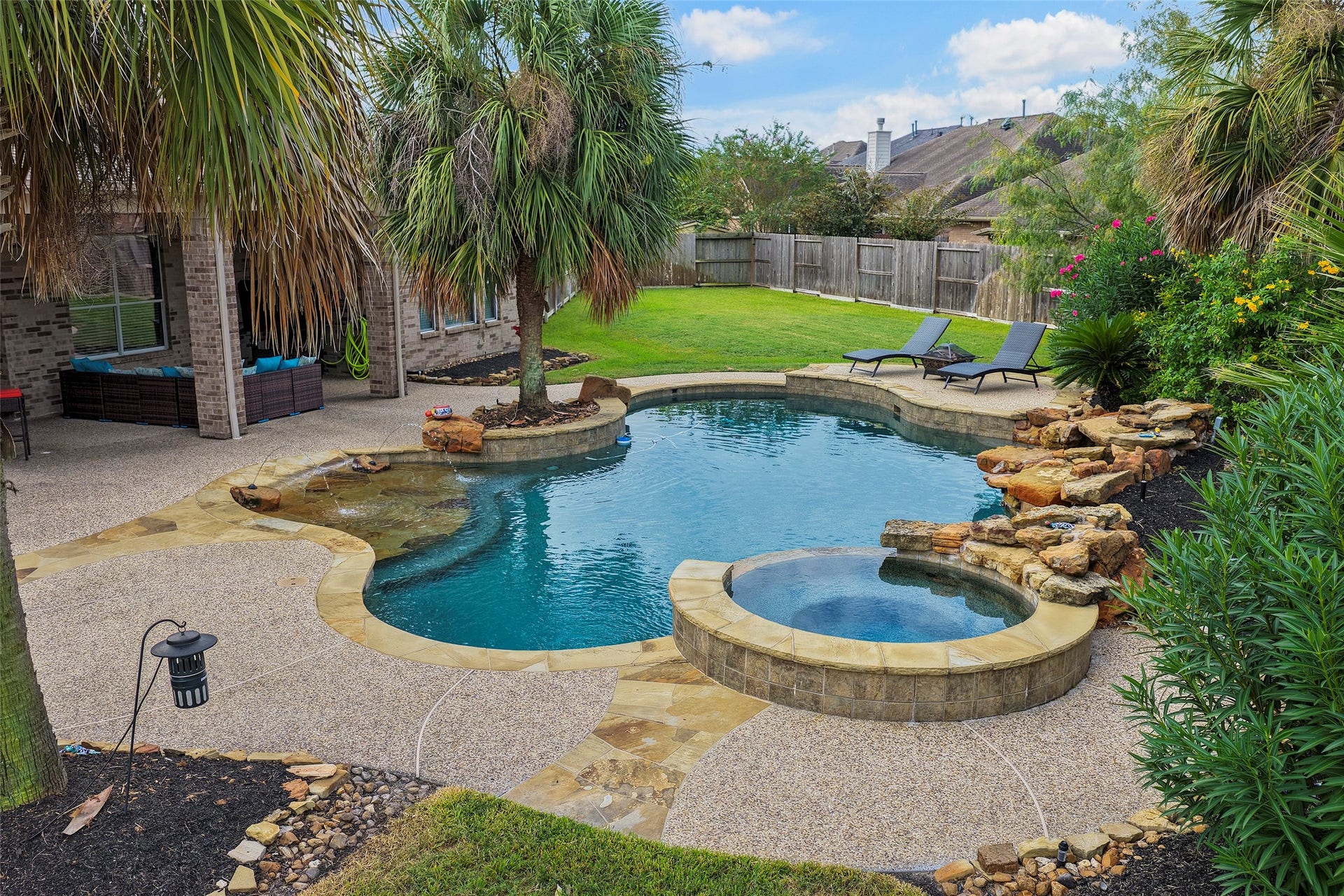 17415 Old Court Drive, Tomball, TX 77377 Pool with view of yard and covered patio