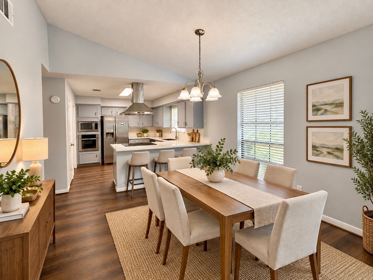 Virtually staged dining area