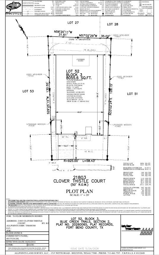 21803 Clover Thistle Court, Richmond, TX 77407 21803 Clover Thistle Court Preliminary Plot Plan