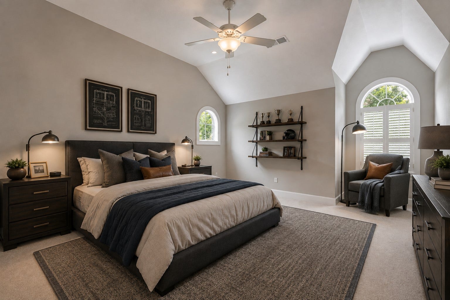7 Pastoral Pond Circle, The Woodlands, TX 77380 Virtually staged secondary bedroom 3 located upstairs featuring an en-suite Hollywood bath.
