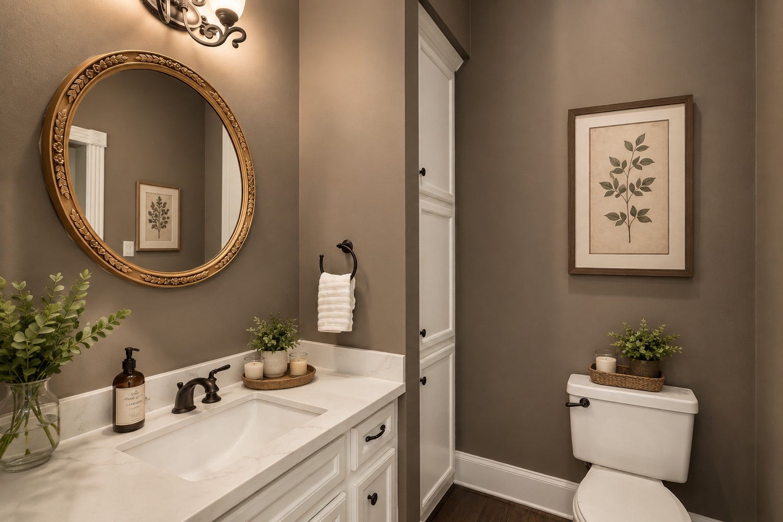 7 Pastoral Pond Circle, The Woodlands, TX 77380 Virtually staged elegant powder bath
