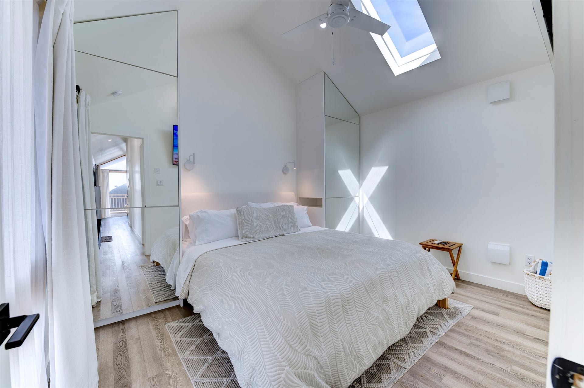 2906 Avenue R 1/2, Galveston, TX 77550 Back house primary king bedroom with built-in wardrobes and skylight