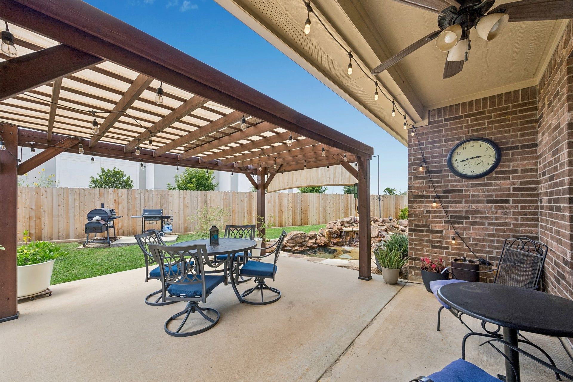 26251 Caper Meadow Lane, Katy, TX 77494 There is a covered pati0, pergola and a filtered pond with waterfall. Fence has been recently replaced.
